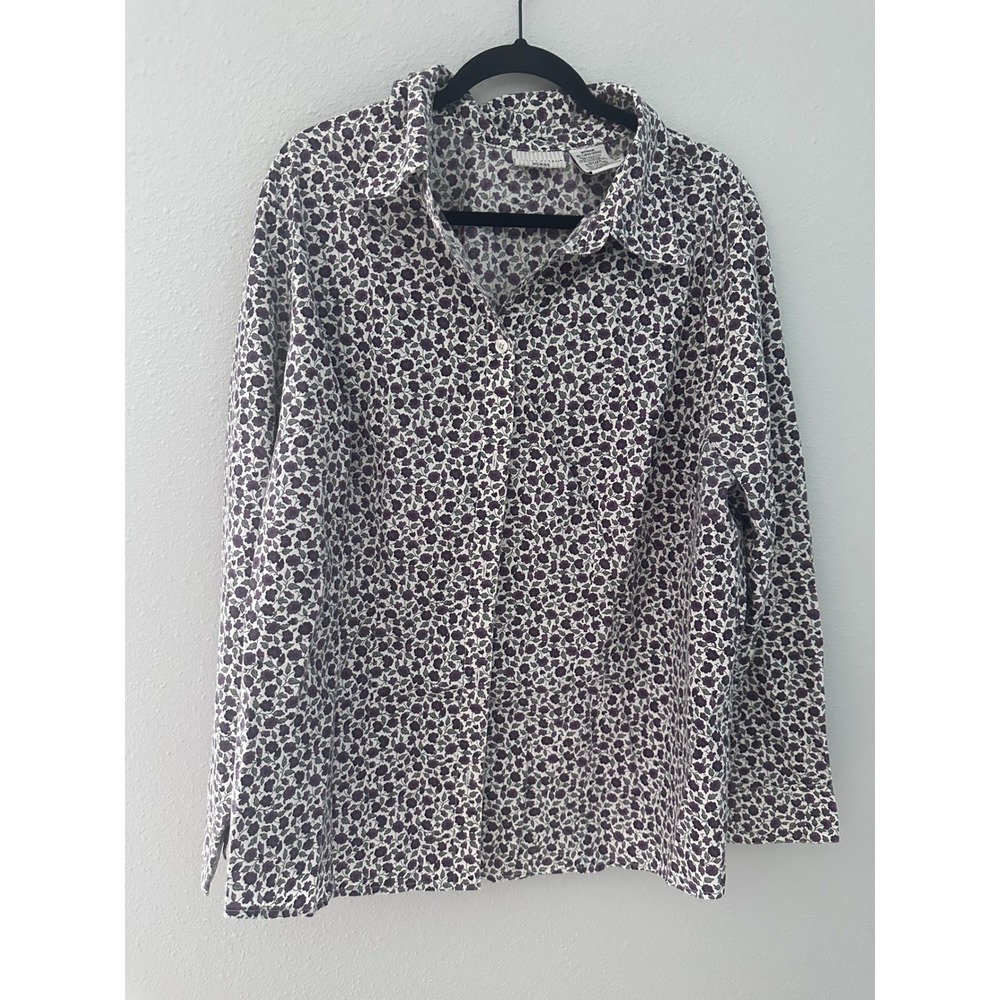 White Stag Woman 2X Purple Floral Button Down Shirt Long Sleeve W5735111